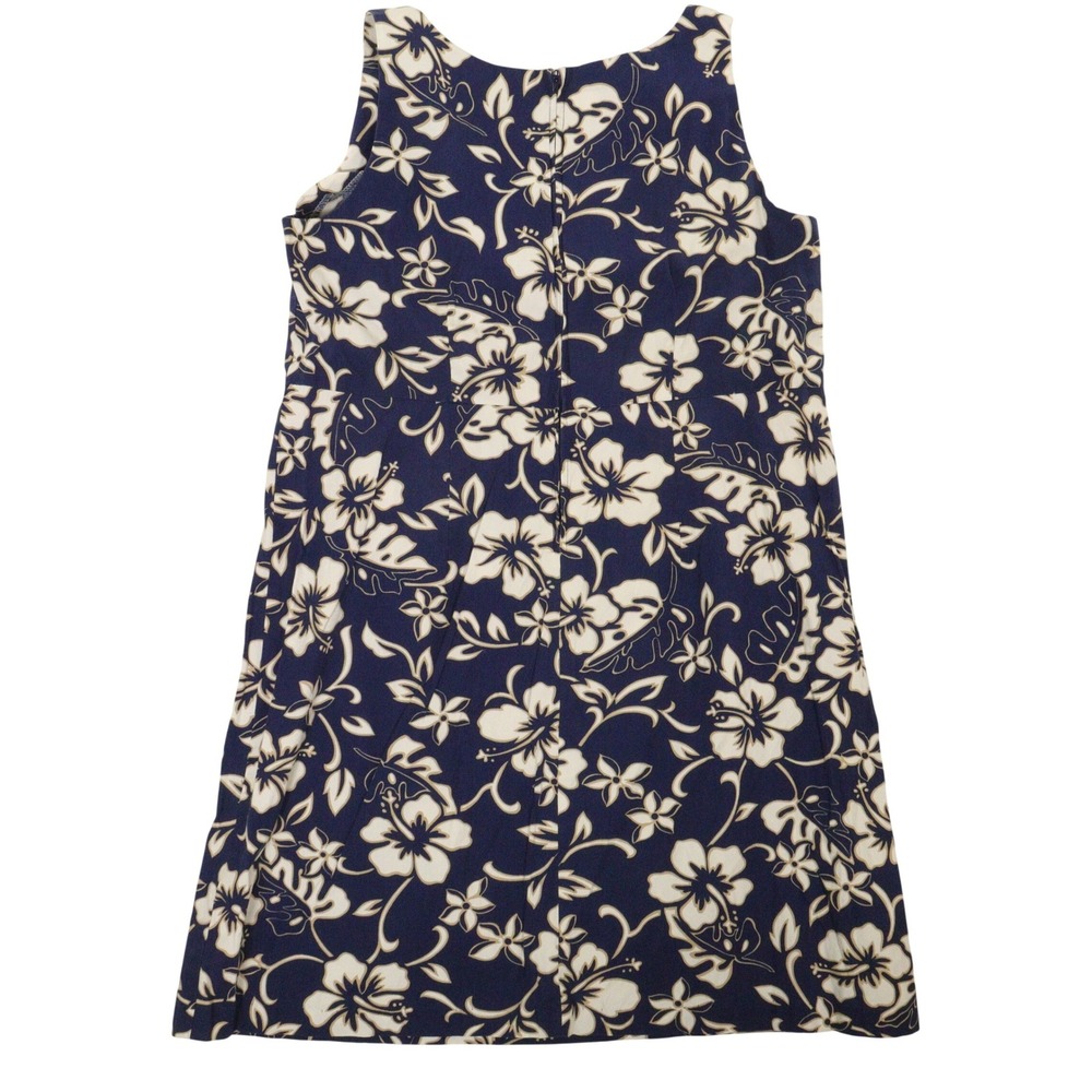 Vtg Hilo Hattie Dress Floral Hibiscus Print Sleeveless Blue Cotton USA Women 18